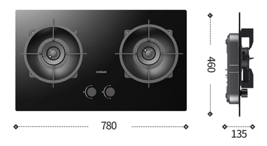 Product Diagram of 2 Burner Gas Stove Glass Top Product Diagram of 2 Burner Gas Stove Glass Top